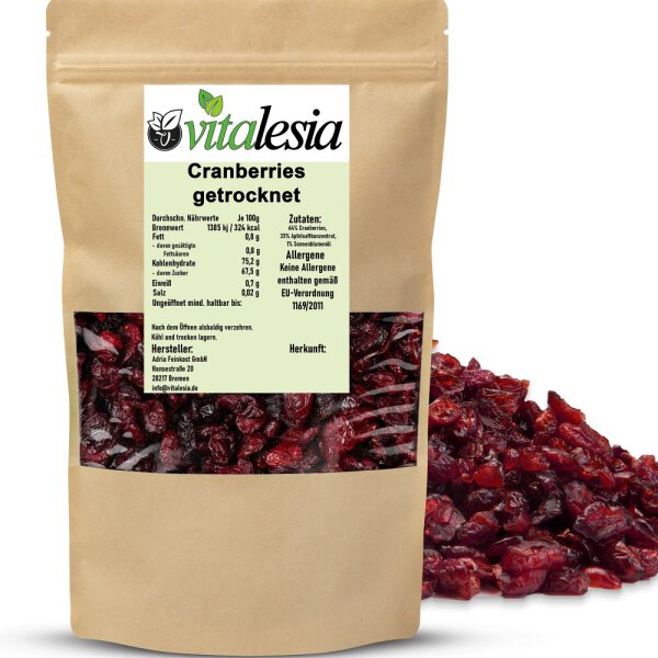 5kg Cranberries getrocknet mit Apfelsaft gesüßt